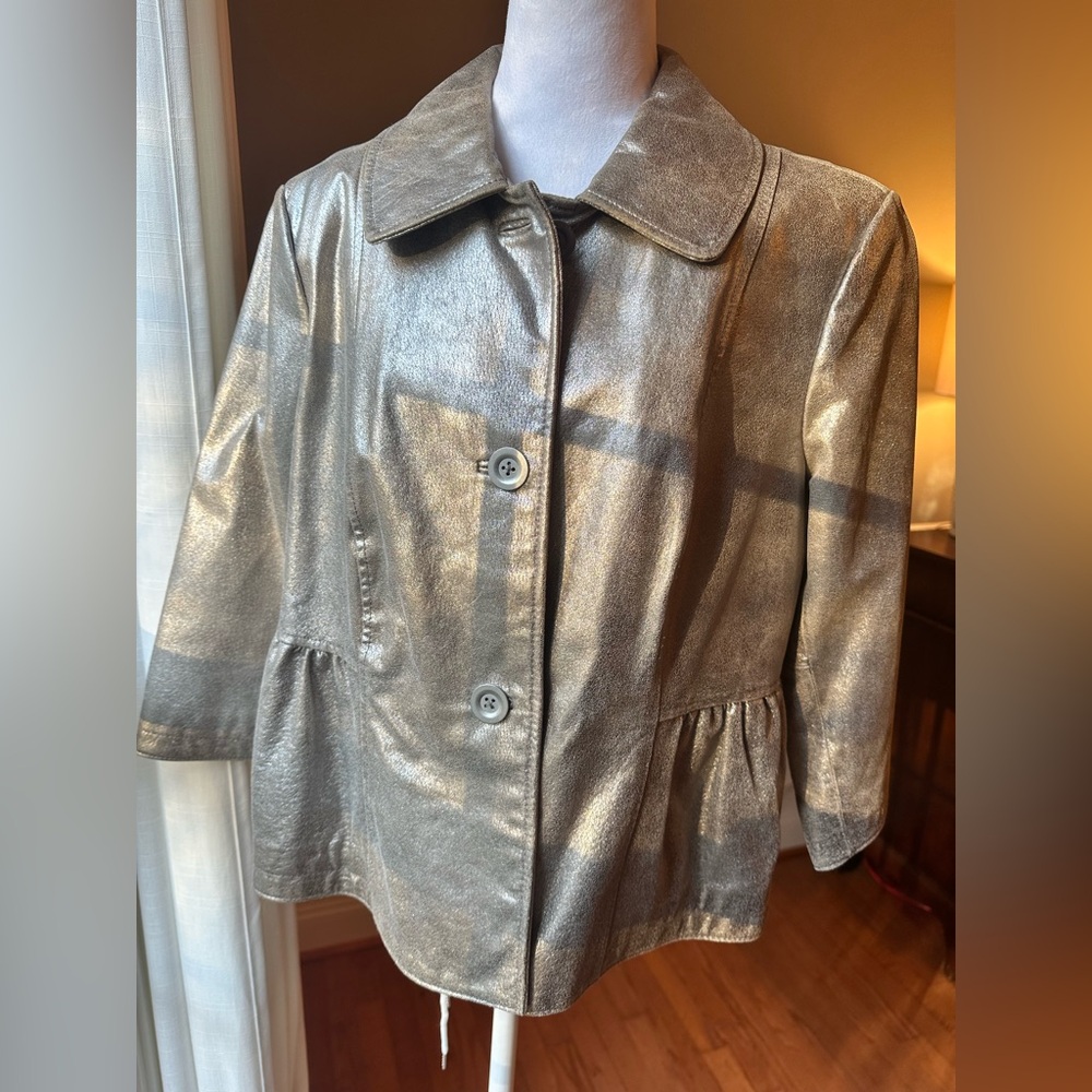 Style & Co. Metallic Gold Women's Leather Jacket